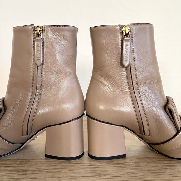 Gucci GG Marmont Fringe 75mm Ankle Boots 35 Mud Leather Block Heel - Picture 7 of 13